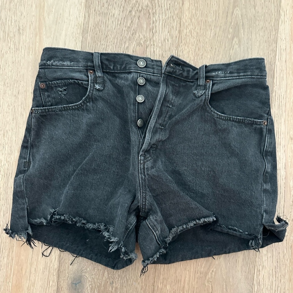High-Waisted Black Denim Shorts